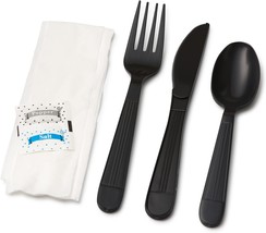 Faithful Supply 250 Wrapped Plastic Cutlery Set With Napkin -, (Black 250). - $110.95