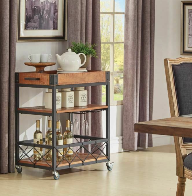 Bar Serving Cart TRIBECCA Home Myra Rustic Mobile Kitchen Removable