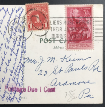 VTG 1959 Postage Due 1 Cent Stamp Fancy Liens Must Report Cancel Postcard - $13.99