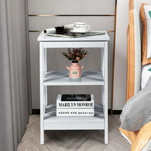 3-tier Side Table Nightstand with Stable Structure-Gray - £59.55 GBP