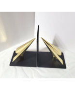 Retro Style Metal Paper Airplane Bookends Gold Tone on Black Aviation - $662.03 MXN