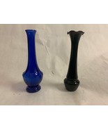 2 Vintage Glass Bud Vases, Cobalt Blue Bud Vase, Ruby Red Bud Vase, Unma... - £46.92 GBP
