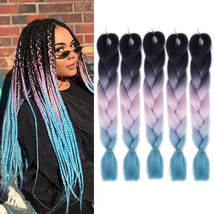 Doren Jumbo Braids Synthetic Hair Extensions 5pcs, black to pink to light blue - $25.99