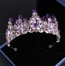 Crystal Purple Accessories Bridal Jewelry Sets Necklaces Earrings big Crown Tiar - £29.79 GBP