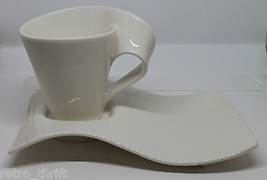 Villeroy and Boch New Wave Caffe Porcelain White Coffee Mug Cup Snack Plate Set  - $56.44