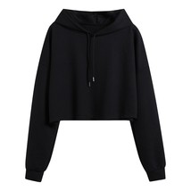 Solid Cropped Womens Hoodies Solid Long Sleeve Splice Sweatshirt Short Pullover  - £51.33 GBP