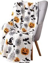 Haunted Halloween Throw Blanket: Spider Webs Witch&#39;S Hat Black Bats And - £29.99 GBP