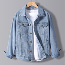 New 2021 Cotton Denim Jacket Men Casual Solid Color Lapel Single Breasted Jeans  - £54.73 GBP