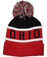 Ohio Wide Stripe Winter Knit Pom Beanie Hat (Black/Red) - $27.28 CAD