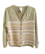 Monterey by Koret Vintage Celadon Green Embellished Fair Isle Cardigan M... - $38.91 CAD