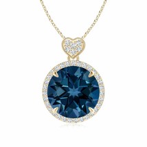 ANGARA London Blue Topaz Halo Pendant with Diamond Heart Motif in 14K Solid Gold - £1,625.03 GBP