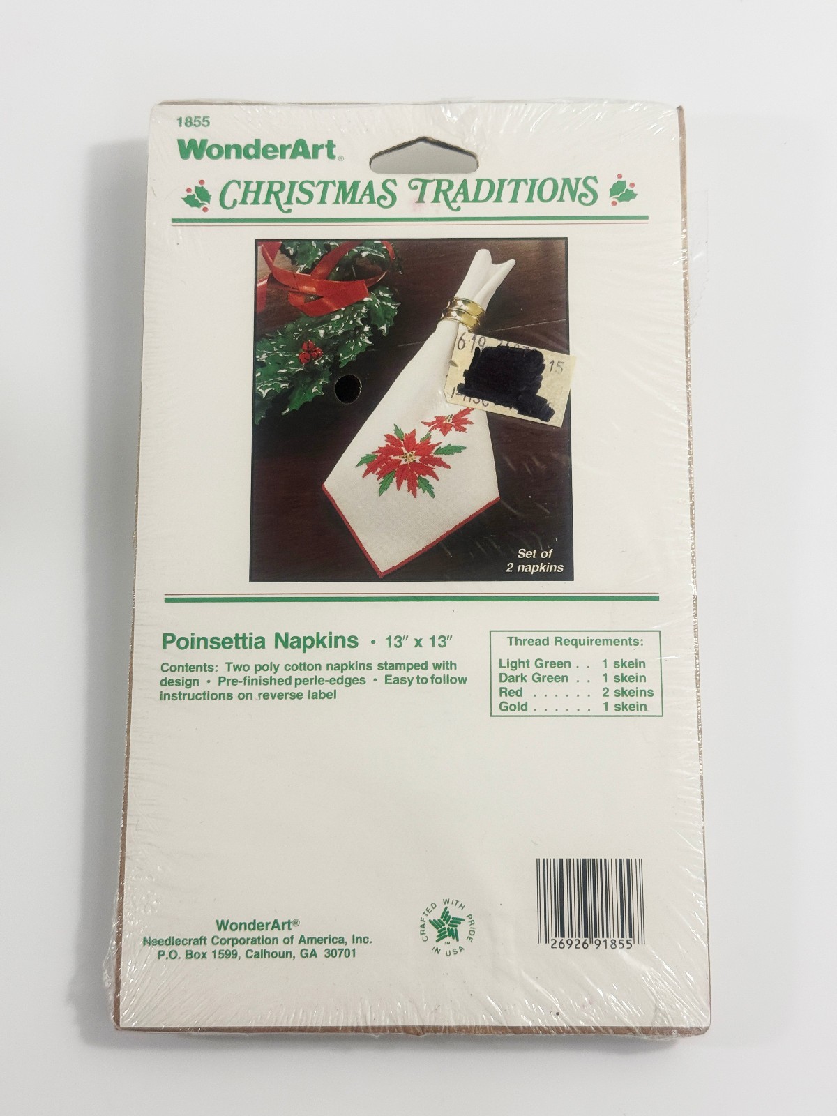 WonderArt Christmas Traditions Poinsettia Napkins~2 Cross Stitch Kit 13”... - $7.42