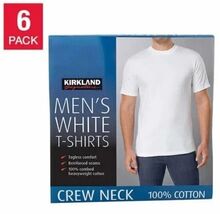 Kirkland Signature Men's Midweight Crew Tee, 6-pack 100% Cotton White Bl... - $29.99