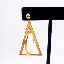 Gold Tone Single Abstract Dangle Earrings Circle in Triangle 2&quot; Avon? Fashion - £3.98 GBP