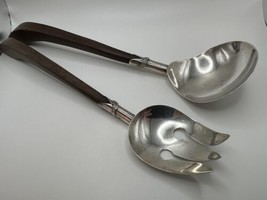 Vintage Mid Century Modern Sterling Silver Teak Salad Spoon And Fork 12.75” - $148.50