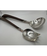 Vintage Mid Century Modern Sterling Silver Teak Salad Spoon And Fork 12.75” - £116.96 GBP