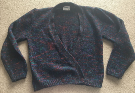 Vintage Deb Wrap Sweater 1980s Black Speckled Women&#39;s M Cable Knit 1990s Padded - £31.64 GBP