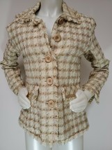 Fringe Collar Suit Blazer Jacket Only Women M Medium Beige Plaid Sparkle... - $7.68