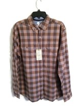 Ocean Coast Men&#39;s Size L Brown Olive Pit Checkered Soft Flannel Button-Up Shirt - £20.13 GBP