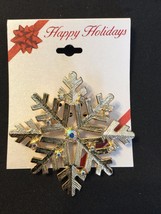 Snowflake Pin Brooch Gold tone + Stones Snow flakes Winter Stocking Stuffer NEW - £5.47 GBP