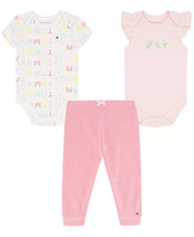 TOMMY HILFIGER Baby Girls Logo Bodysuits and Joggers, 3 Piece Set - £19.12 GBP