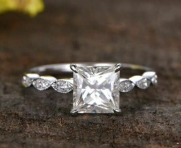 Vintage Engagement Ring 2.15Ct Princess Cut Diamond 14k White Gold in Size 5.5 - £206.54 GBP