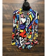 Big Dart Shirt Retro Pop Art 90&#39;s Button Up Y2K Geo Print Colorful Hi Lo... - £22.51 GBP