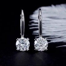4Ct Round Simulated Diamond Prong Set Drop/Dangle Earrings 14K White Gold Plated - £48.99 GBP