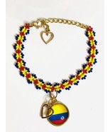 Colombian Beaded Bracelet Red Yellow Blue Gold Heart Clasp Charm NEW - £14.59 GBP