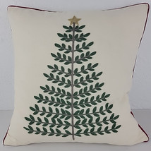 XMAS Tree Pillow Embroidered Wool Holiday Country Core White Gold Star 17&quot; EVC - £15.04 GBP