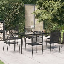 7 Piece Garden Dining Set Black Cotton Rope and Steel - £286.04 GBP