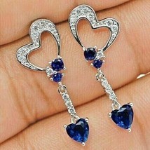 3.60CT Heart Simulated Sapphire DropDangle Earrings 14k White Gold Plated - £107.90 GBP