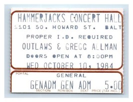 The Outlaws Gregg Allman Concert Ticket Stub October 10 1984 Baltimore Maryland - £27.68 GBP