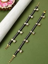Black Crystal Beads Traditional Kundan Payal For Women (2 Anklets) Jewelry Set - £23.46 GBP