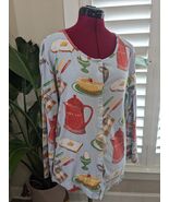NICK &amp; NORA Breakfast Foods Pajamas top womens sz M medium Blue Cotton Knit - $68.00