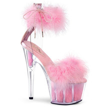 PLEASER ADORE-724F Women&#39;s Pink 7&quot; Heel Platform Marabou Fur Ankle Cuff Sandal - £56.90 GBP