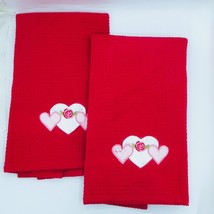 Valentine&#39;s Day Red Kitchen Dish Towels 2pk Pink White Hearts  20&quot; x 28&quot;... - $9.90
