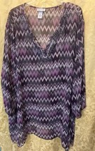 Maggie Barnes Catherines Shirt Size 5X (34/36W)  PurpleWhite Sheer  V Neck EUC - £15.40 GBP
