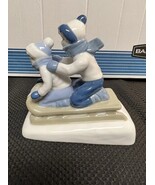 Nice Vintage Paul Sebastian Porcelain Figurine Boy &amp; Girl Sledding On Sl... - $14.85