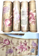 4 Rolls Wallpaper Border Gold Shiny Flowers Pink Purple Blue Shimmery Fl... - $24.97