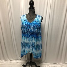 H by Halston Tunic Womens Large Blue Sleeveless Printed Chiffon Overlay - £12.51 GBP