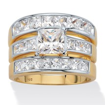 PalmBeach Jewelry Gold-Plated Silver Princess-Cut CZ 3-Piece Bridal Ring Set - £47.81 GBP