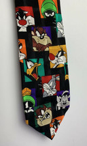 Looney Tunes Mania Neck Tie Black Color Squares Faces Bugs Daffy Taz Martian  - £11.81 GBP
