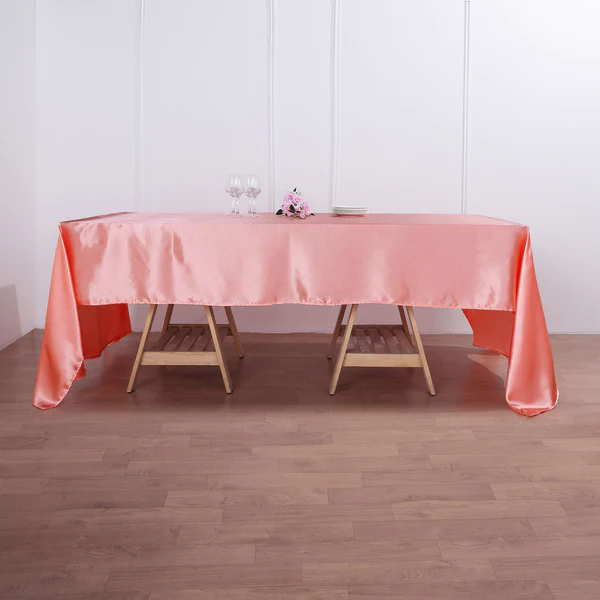 Coral - Satin - 60x126&quot; Tablecloth  Rectangle Satin Wedding Party Banquet - £17.48 GBP