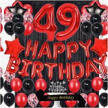 Red Black 49th Birthday Bash Kit: Balloons, Cake Topper, Sash, Curtains, Star Ba - $37.61