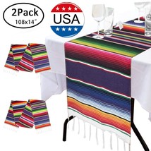 108&quot; X 14&quot; Mexican Table Runner Hand Woven Tablecloth Fiesta Party Decor 2Pack - £22.37 GBP