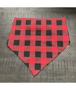 Dog Scarf Slide On Collar Elastic Band Buffalo Plaid Black Red Medium New - $9.39 CAD