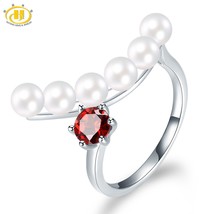 Stock Clearance Solid 925 Sterling Silver Ring Natural Red Garnet &amp; White Freshw - £25.72 GBP