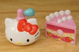2PC Lot Plastic Toys Sanrio HELLO KITTY Cat  Pretend Perfume Bottle & Cake Slice - $10.88