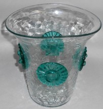 Mid Century Modern Vintage Blenko Hand Crafted Crackle Glass Vase w/ROSETTES - £101.23 GBP